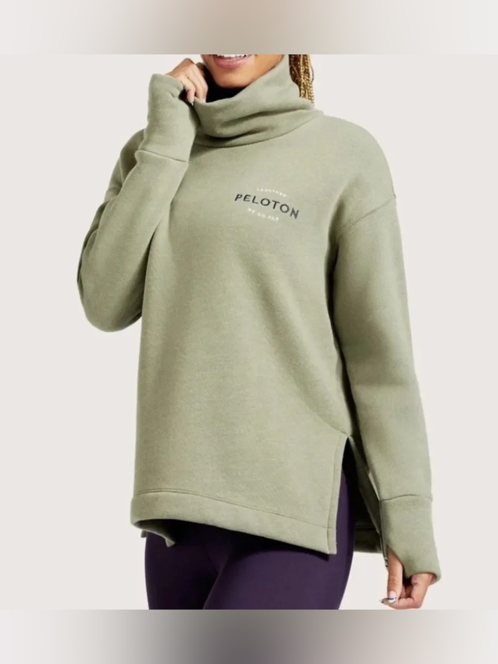 Peloton Sage Green Cowl Neck Pullover Sweater